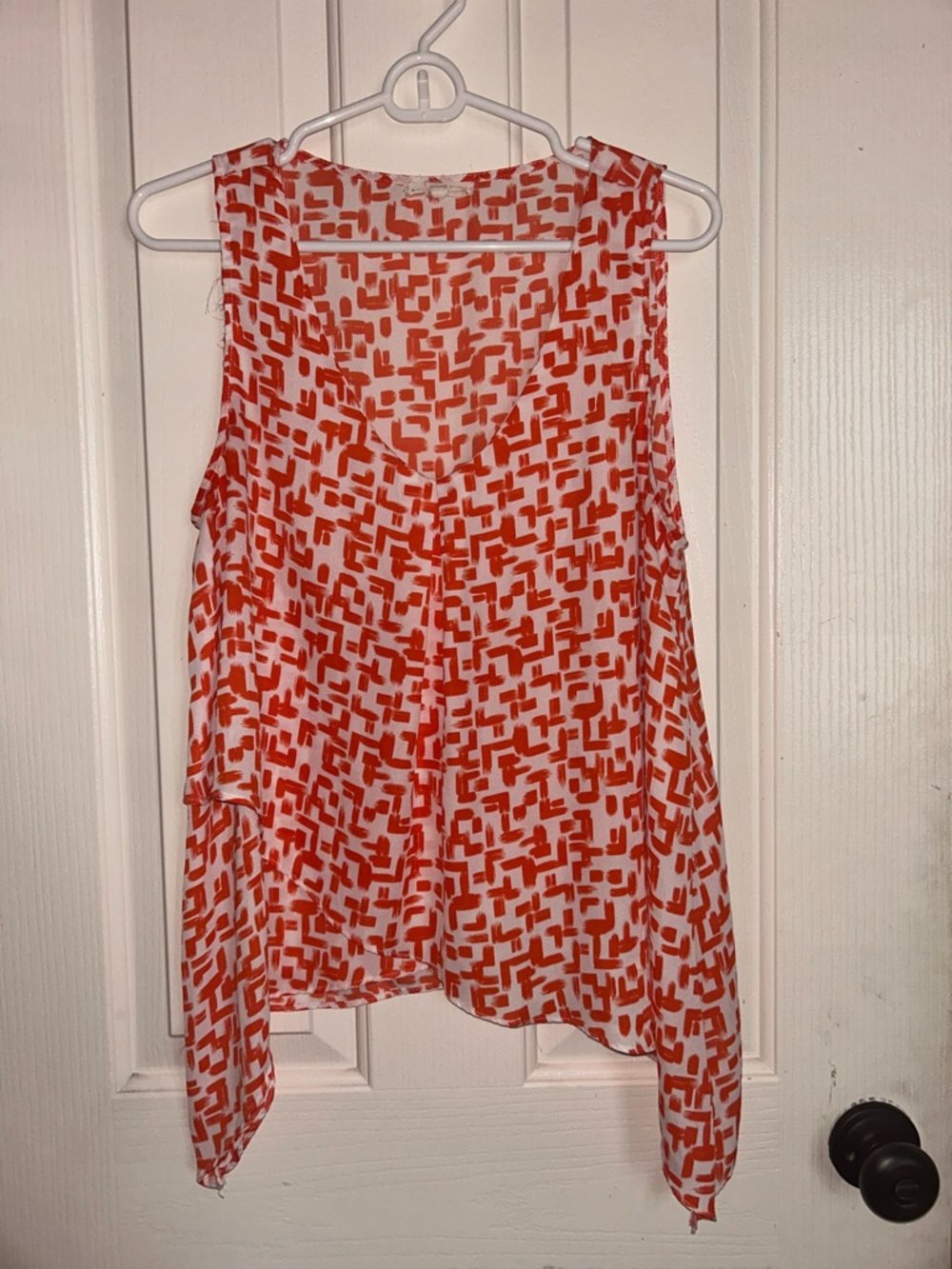 Copper Key Sleeveless Orange Patterned V-Neck Blouse